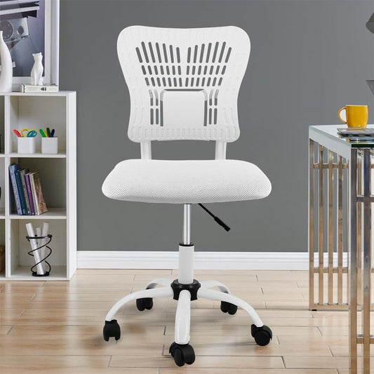 Deiokin Home Office Chair, Office Chair, Ergonomic Computer Desk Chair with Lumbar Back Support, Mesh Back Task Chair, Armless Adjustable Swivel Executive Chair, White