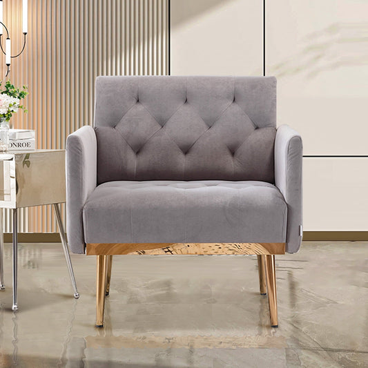 Deolme Modern Accent Chair, Upholstered Single Sofa Chair Sherpa Arm Chair for Living Room, Comfy Armchair with Metal Legs, Tufted Chair for Reading, Gray Velvet