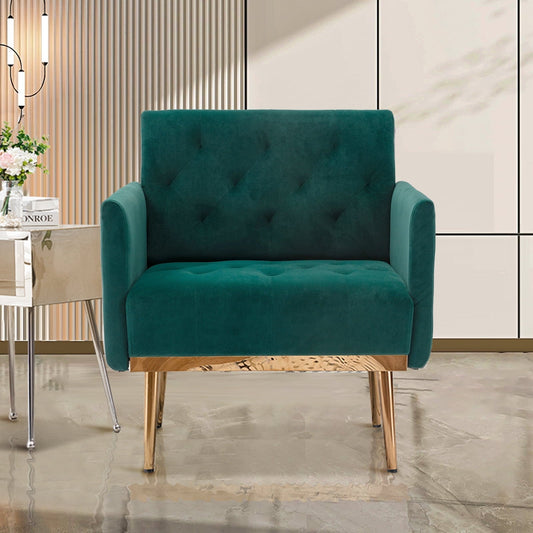 Deolme Modern Accent Chair, Upholstered Single Sofa Chair Sherpa Arm Chair for Living Room, Comfy Armchair with Metal Legs, Tufted Chair for Reading, Green Velvet
