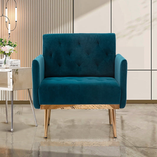 Deolme Modern Accent Chair, Upholstered Single Sofa Chair Sherpa Arm Chair for Living Room, Comfy Armchair with Metal Legs, Tufted Chair for Reading, Teal Velvet