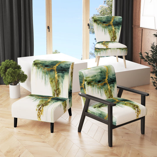 Designart 'Awakenings In Spanish Moss IV' Upholstered Abstract Liquid Ink Accent Chair and Modern & Contemporary Arm Chair - Multiple Color & Pattern
