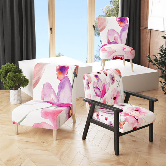 Designart 'Seamless Pattern Of Pink Flowers' Upholstered Floral Accent Chair - Arm Chair