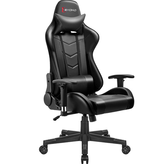 Devoko Gaming Chair High Back Office Chair Racing Style Adjustable Height PC Computer Chair PU Leather, Black