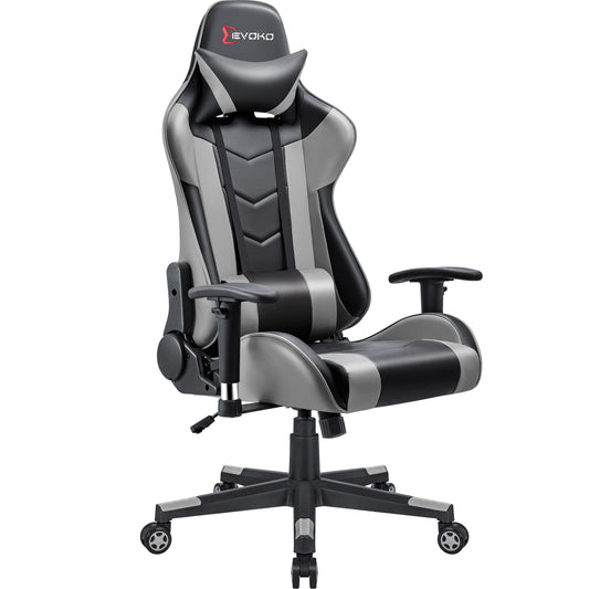 Devoko Gaming Chair High Back Office Chair Racing Style Adjustable Height PC Computer Chair with Headrest and Lumbar Support, Gray