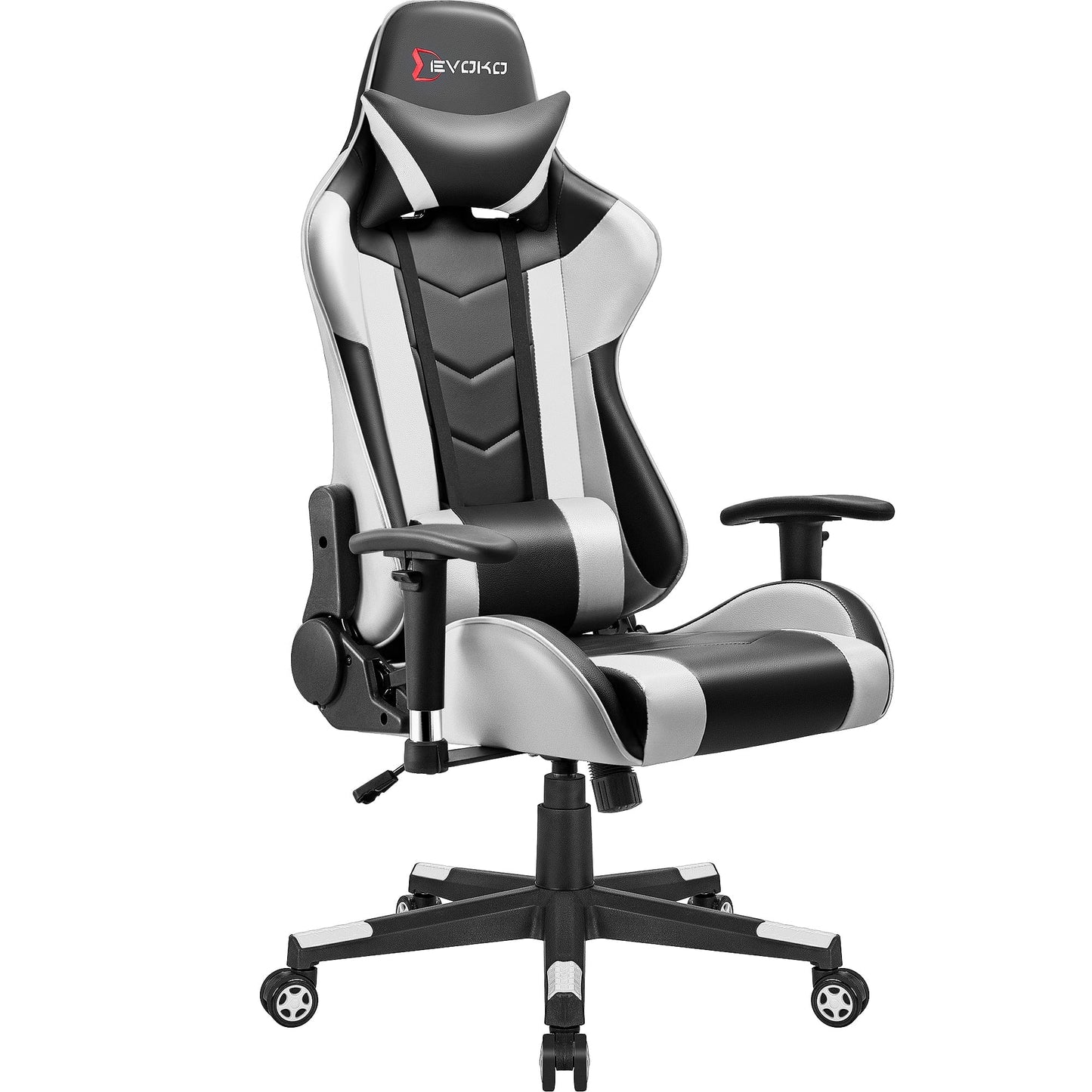 Devoko Gaming Chair High Back Office Chair Racing Style Adjustable Height PC Computer Chair with Headrest and Lumbar Support, White