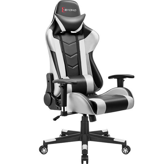 Devoko Gaming Chair High Back Office Chair Racing Style Adjustable Height PC Computer Chair with Headrest and Lumbar Support, White