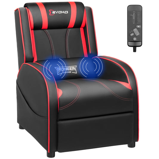 Devoko Massage Gaming Recliner Chair PU Leather Home Theater Seating Single Modern Living Room Sofa Recliners, Red