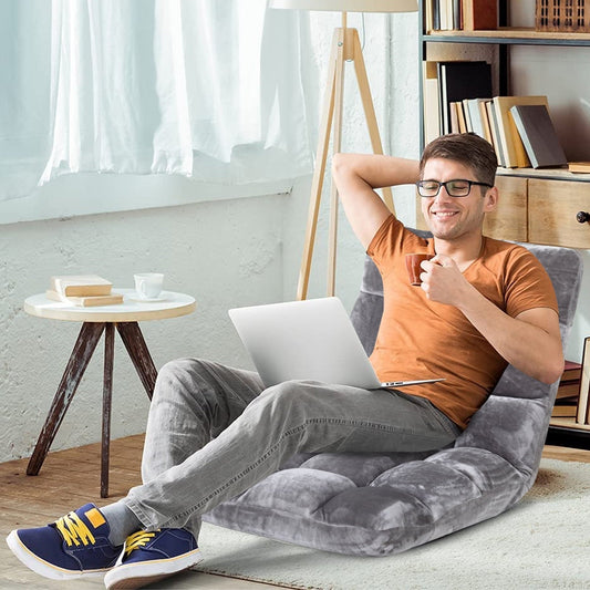 Dkelincs Adjustable Floor Chair Padded Kids Gaming Sofa Chair with Backrest, 5-Position Lazy Lounge Recliner Multi-Angle Floor Seating Reading Chair for Living Room Bedroom, Gray