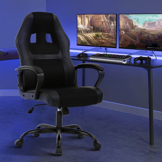 Dkelincs Computer Gaming Chair with Arms Comfortable Office Desk Chair with 360¡ãQuiet Wheels for Teens, Black