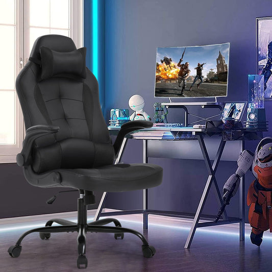 Dkelincs Ergonomic Computer Gaming Chair Adjustable Office Desk Chair with Lumbar Support, Flip Up Arms for Adults, Black