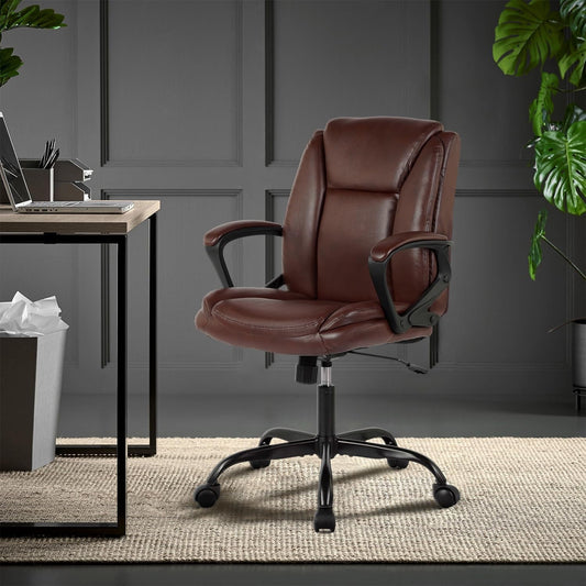 Dkelincs Ergonomic Office Chair Adjustable PU Leather Computer Desk Chair with Lumbar Support Armrest, Brown