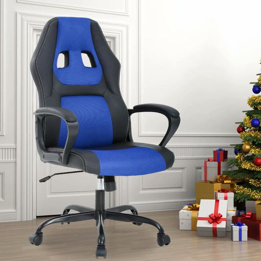 Dkelincs Gaming Chair Adjustable Game Chair PU Leather Computer Chair High Back Office Desk Chair with 360 Rolling Wheels & Lumbar Support for Teen, Blue