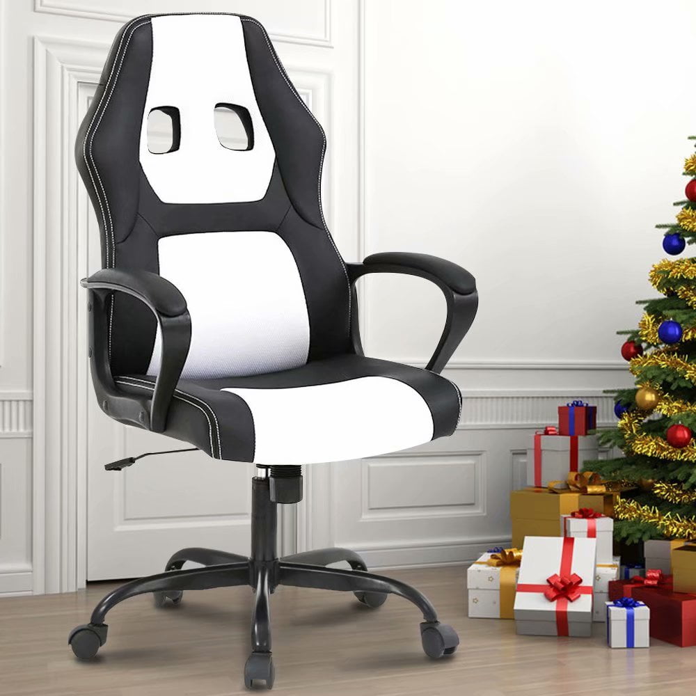 Dkelincs Gaming Chair Adjustable Game Chair PU Leather Computer Chair High Back Office Desk Chair with 360 Rolling Wheels & Lumbar Support for Teen, White