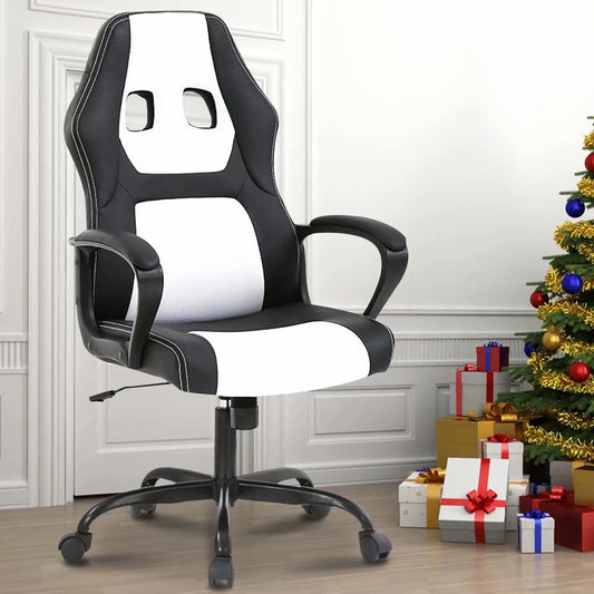Dkelincs Gaming Chair Adjustable Game Chair PU Leather Computer Chair High Back Office Desk Chair with 360 Rolling Wheels & Lumbar Support for Teen, White