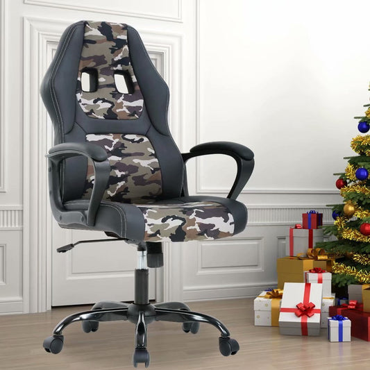 Dkelincs Gaming Chair Adjustable PU Leather Computer Desk Chair High Back Office Chair with 360¡ã Rolling Wheels & Lumbar Support, Camo