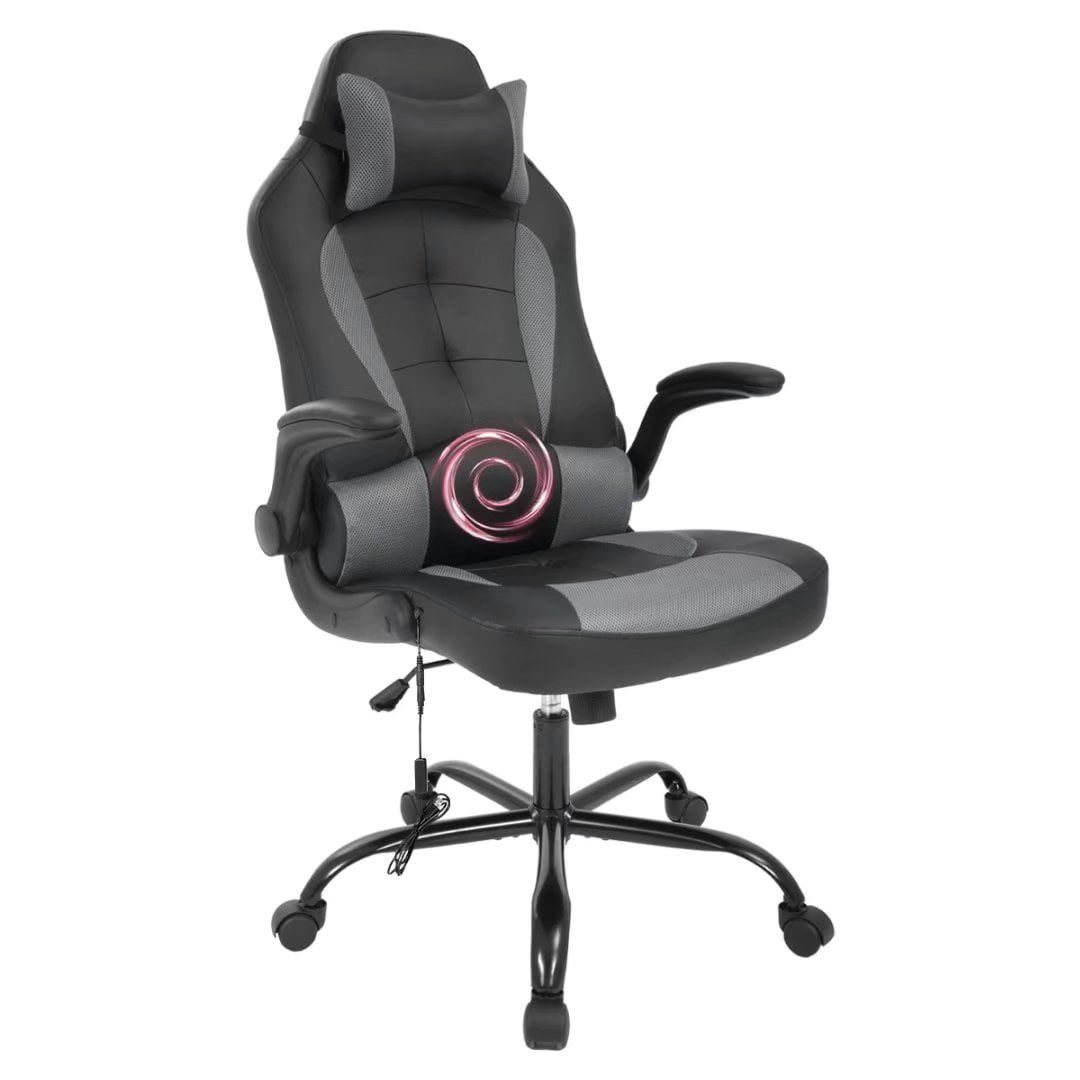 Dkelincs Gaming Chair Massage Video Game Chair Ergonomic Computer Chair with a Vibrator Lumbar Support,Headrest,Flip up Armrest, Grey