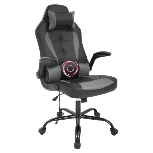 Dkelincs Gaming Chair Massage Video Game Chair Ergonomic Computer Chair with a Vibrator Lumbar Support,Headrest,Flip up Armrest, Grey