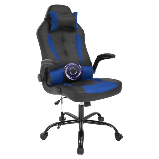 Dkelincs Gaming Chair Massage Video Game Chair Ergonomic Computer Office Chair with a Vibrator Lumbar Support, Headrest,Flip Up Armrest, Blue