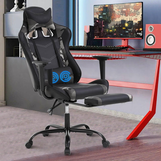 Dkelincs Gaming Chair Racing Style Ergonomic Computer Desk Chair with Footrest, Armrest, Massage Lumbar Support & Headrest, Camo