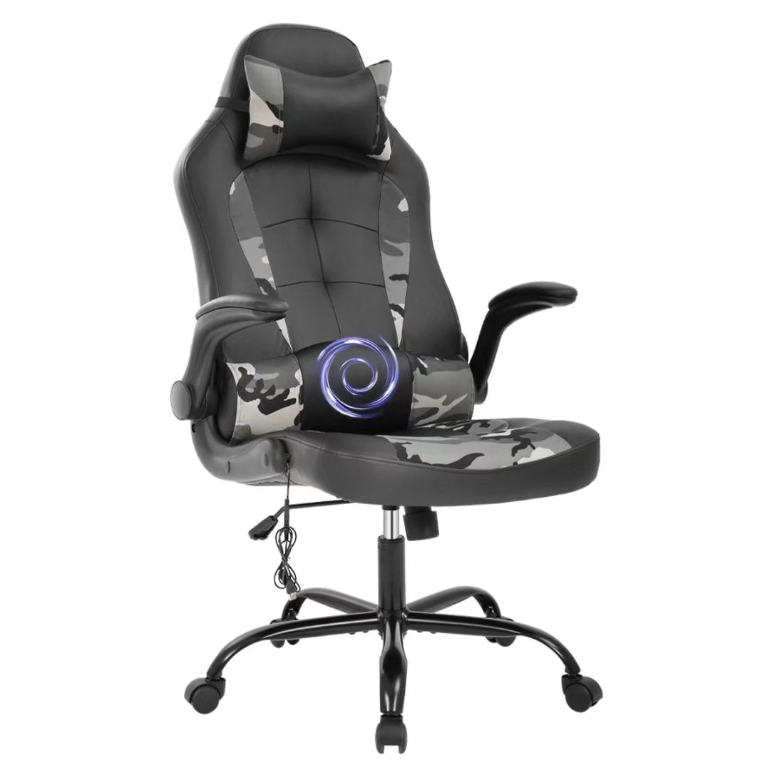Dkelincs Massage Gaming Chair Video Game Chair Racing Computer Chair Ergonomic Office Desk Chair with a Vibrator Lumbar Support,Headrest,Flip up Armrest, Camo