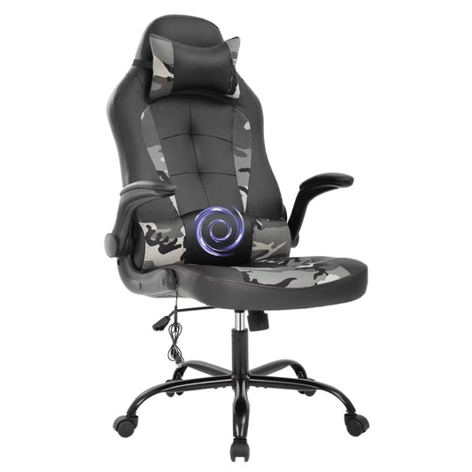 Dkelincs Massage Gaming Chair Video Game Chair Racing Computer Chair Ergonomic Office Desk Chair with a Vibrator Lumbar Support,Headrest,Flip up Armrest, Camo