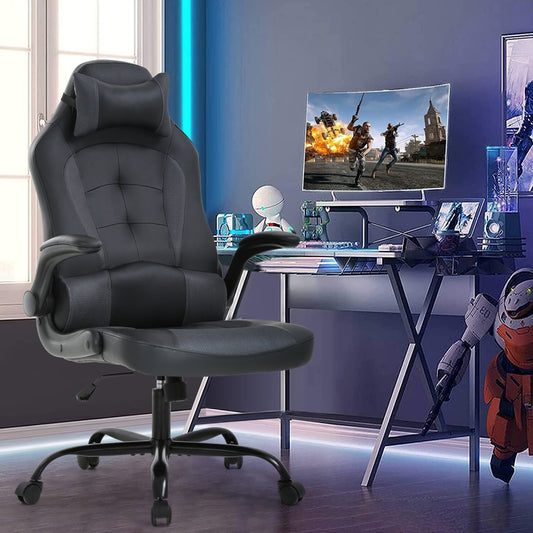Dkelincs PC Gaming Chair Ergonomic Office Chair with Lumbar Support Flip Up Arms Headrest Adjustable Computer Desk Chair for Adults, Gray