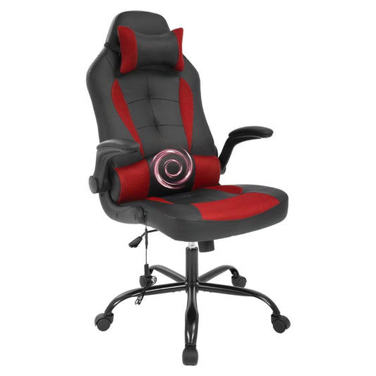 Dkelincs Video Game Chair Massage Gaming Chair PU Leather Racing Computer Chair Ergonomic Office Desk Chair with a Vibrator Lumbar Support, Headrest, Flip Up Armrest, Red