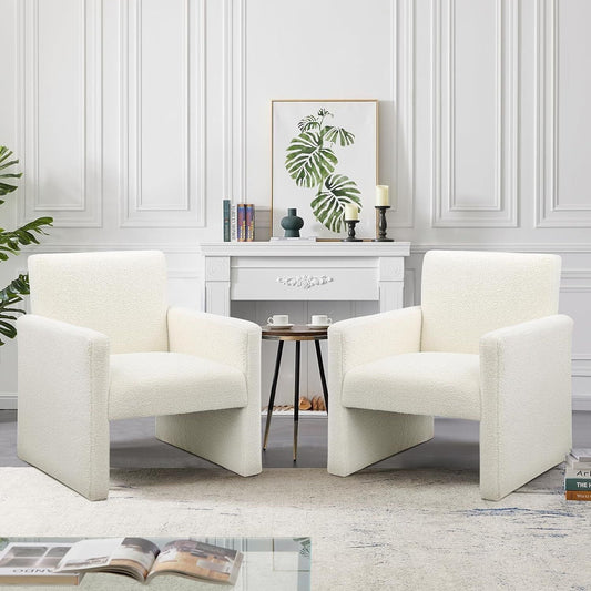 Dolift Set of 2 Sherpa Accent Chair White Fluffy Single Sofa Chair Comfy Teddy Armchair Cozy Reading Chair for Bedroom Living Room Office Furniture
