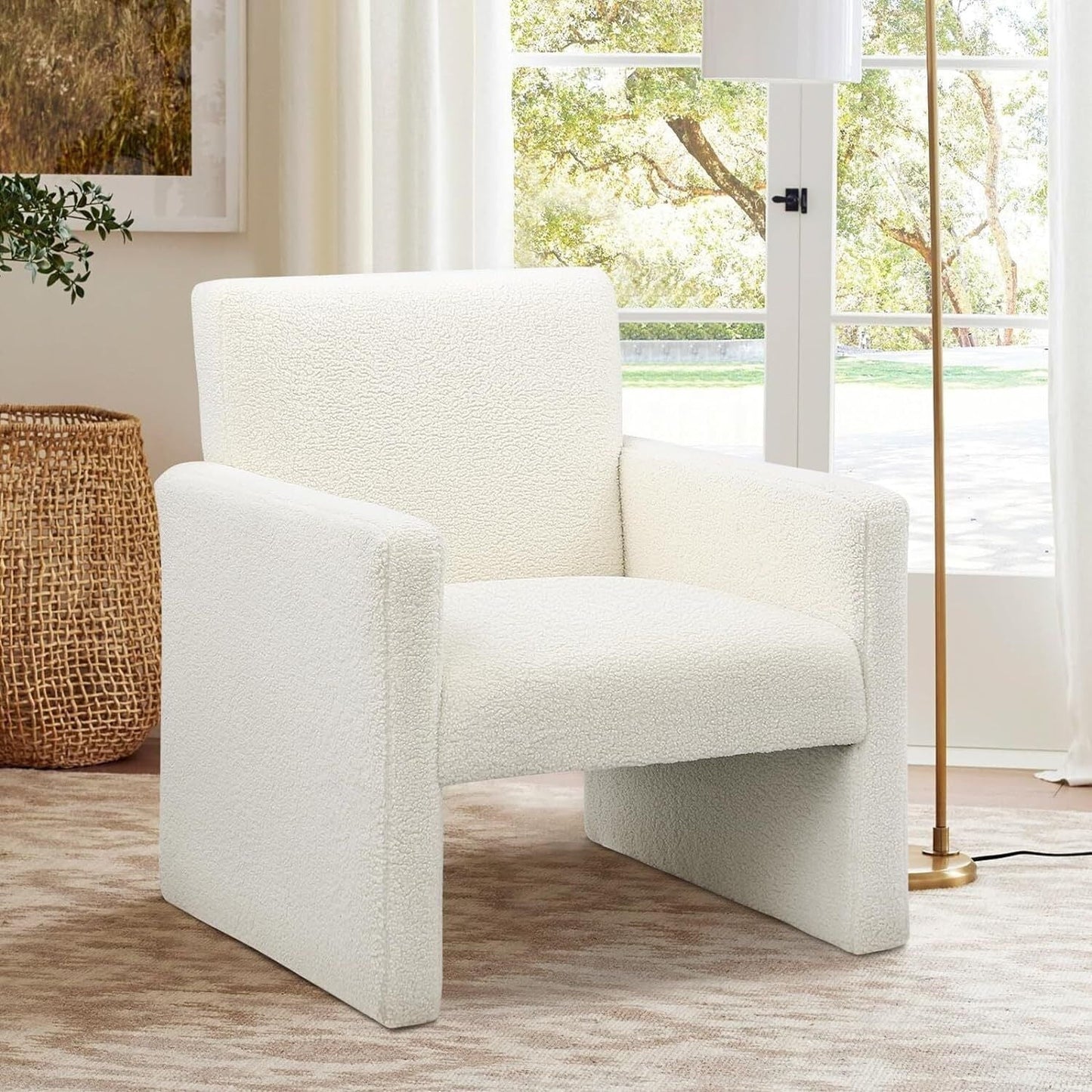 Dolift Sherpa Accent Chair White Fluffy Single Sofa Chair Comfy Teddy Armchair Cozy Reading Chair for Bedroom Living Room Office Furniture
