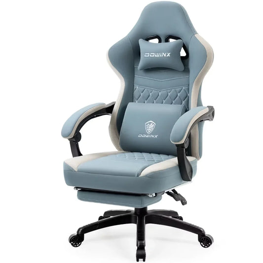 Dowinx Gaming Chair Breathable Fabric Computer Chair with Pocket Spring Cushion, Comfortable Office Chair with Gel Pad and Storage Bag,Massage Game Chair with Footrest,Blue