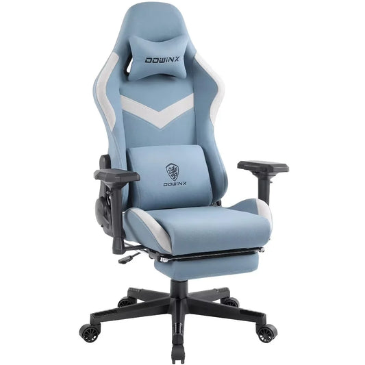 Dowinx Gaming Chair Breathable Fabric Office Chair with Pocket Spring Cushion and 4D Armrest, High Back Ergonomic Computer Chair with Massage Lumbar Support Task Chair with Footrest Blue