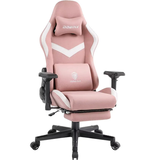 Dowinx Gaming Chair Breathable Fabric Office Chair with Pocket Spring Cushion and 4D Armrest, High Back Ergonomic Computer Chair with Massage Lumbar Support Task Chair with Footrest Pink