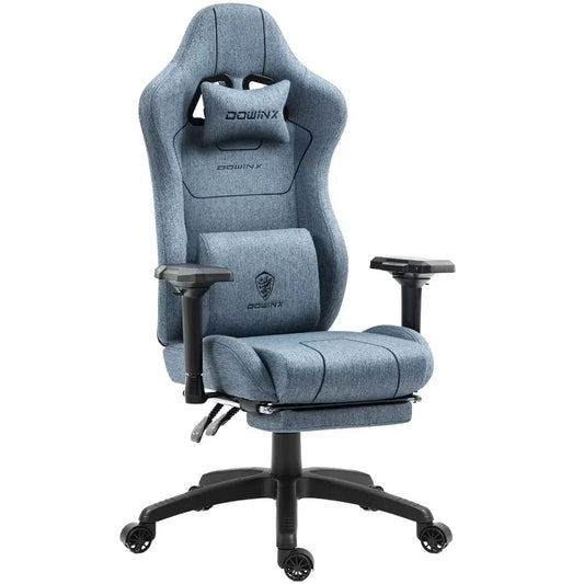 Dowinx Gaming Chair Denim Fabric with Pocket Spring Cushion, Ergonomic Computer Chair with Massage Lumbar Support and Footrest, Comfortable Reclining Game Office Chair 300lbs for Adult and Teen, Blue