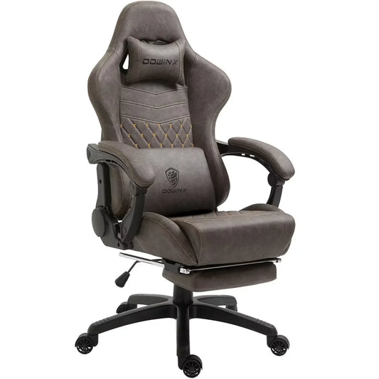 Dowinx Gaming Chair Ergonomic Racing Style Recliner with Massage Lumbar Support,4D armrests Gamer Chair for Computer PU Leather with Retractable Footrest, Brown