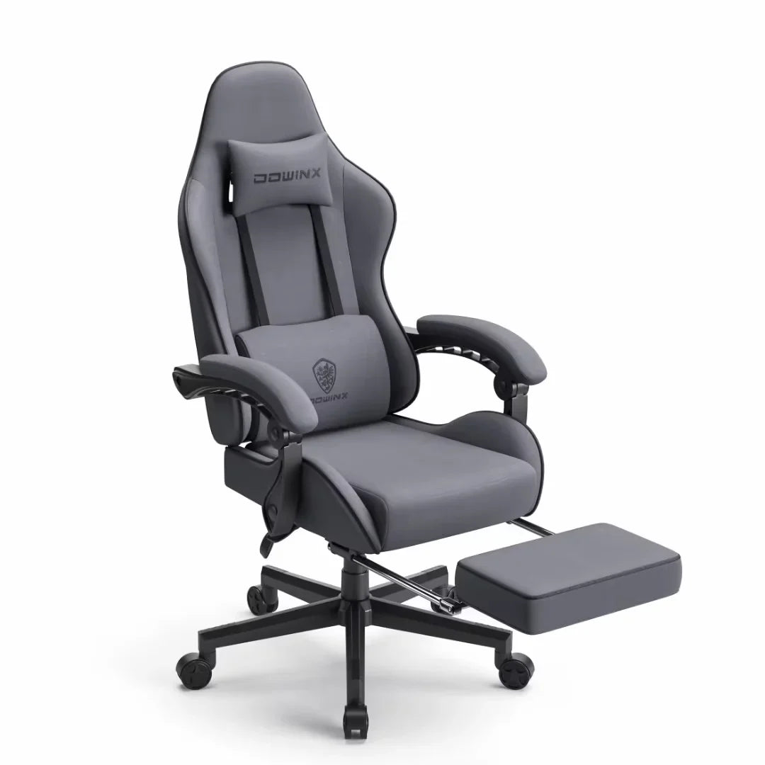 Dowinx Gaming Chair Fabric with Pocket Spring Cushion, Massage Game Chair Cloth with Headrest, Ergonomic Computer Chair with Footrest 290LBS, Dark Grey
