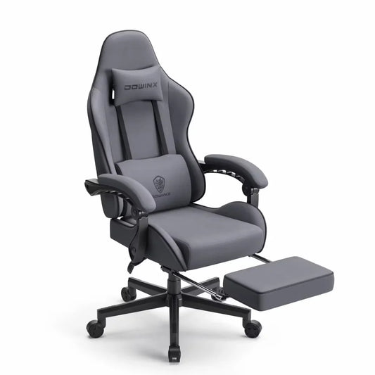 Dowinx Gaming Chair Fabric with Pocket Spring Cushion, Massage Game Chair Cloth with Headrest, Ergonomic Computer Chair with Footrest 290LBS, Dark Grey