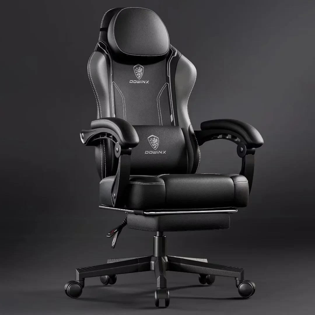 Dowinx Gaming Chair with Pocket Spring Cushion for Adults, Ergonomic Computer Chair with Footrest and Massage Lumbar Support for Office, Gaming, 300LBS, Grey