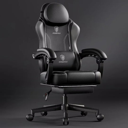Dowinx Gaming Chair with Pocket Spring Cushion for Adults, Ergonomic Computer Chair with Footrest and Massage Lumbar Support for Office, Gaming, 300LBS, Grey