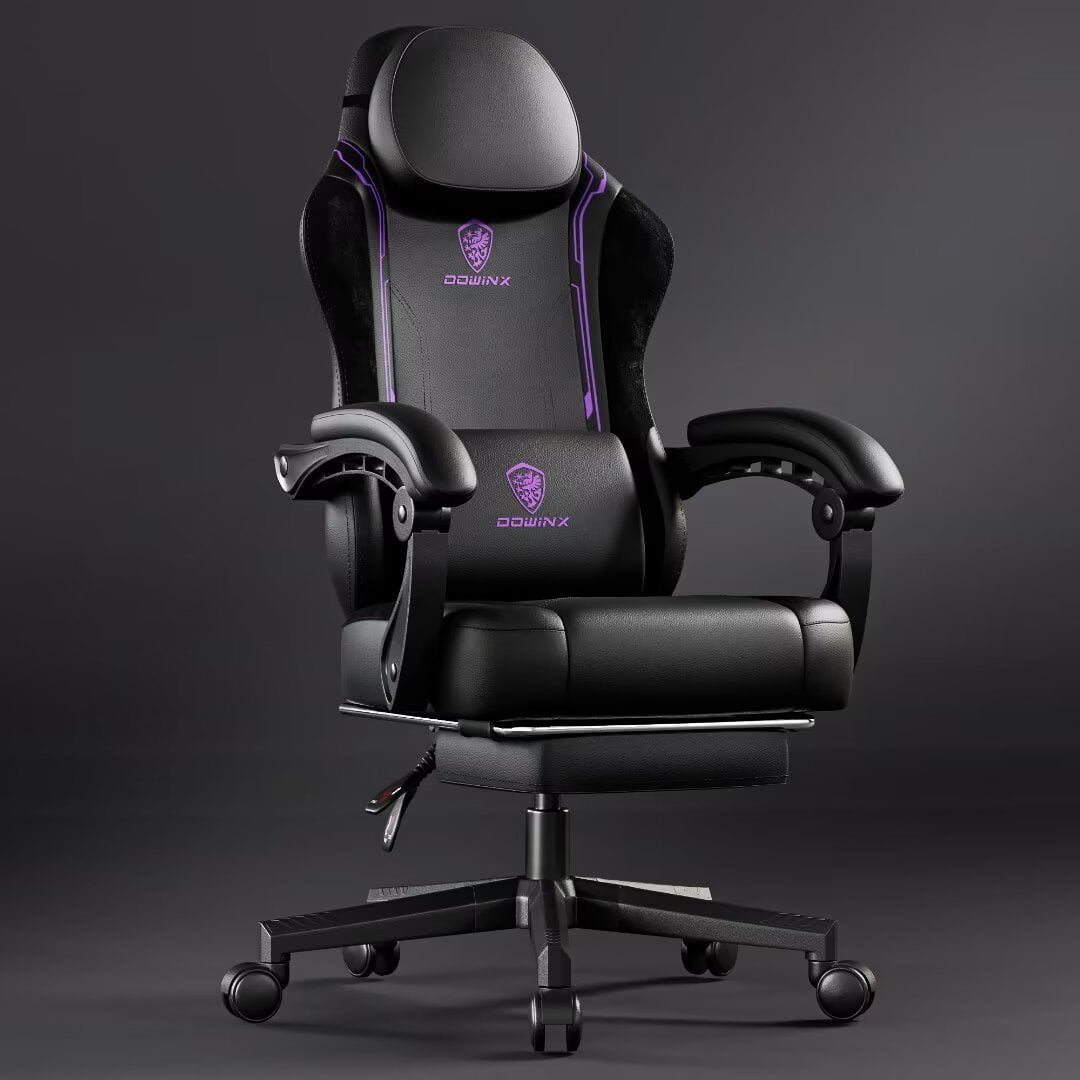 Dowinx Gaming Chair with Pocket Spring Cushion for Adults, Ergonomic Computer Chair with Footrest and Massage Lumbar Support for Office, Gaming, 300LBS, Purple