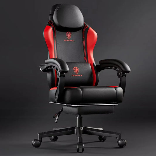 Dowinx Gaming Chair with Pocket Spring Cushion for Adults, Ergonomic Computer Chair with Footrest and Massage Lumbar Support for Office, Gaming, 300LBS, Red