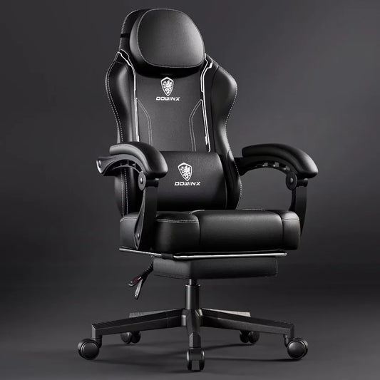 Dowinx Gaming Chair with Pocket Spring Cushion for Adults, Ergonomic Computer Chair with Footrest and Massage Lumbar Support for Office, Gaming, 300LBS, Black