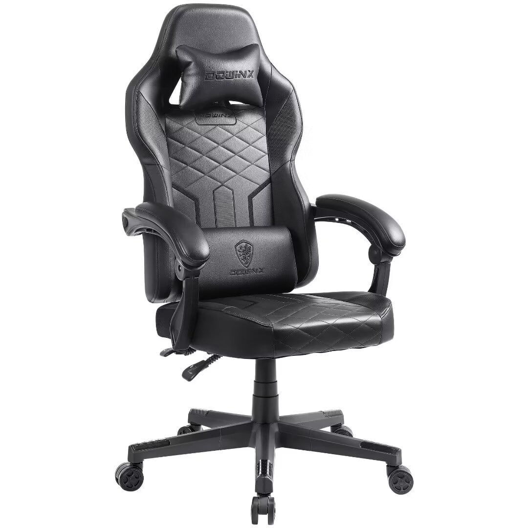 Dowinx Gaming Chair with Pocket Spring Cushion, Ergonomic Computer Chair High Back, Reclining Game Chair Pu Leather 350LBS, Black