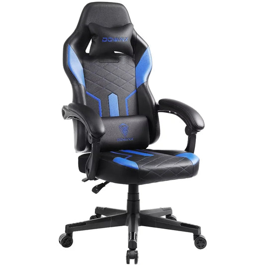 Dowinx Gaming Chair with Pocket Spring Cushion, Ergonomic Computer Chair High Back, Reclining Game Chair Pu Leather 350LBS, Blue