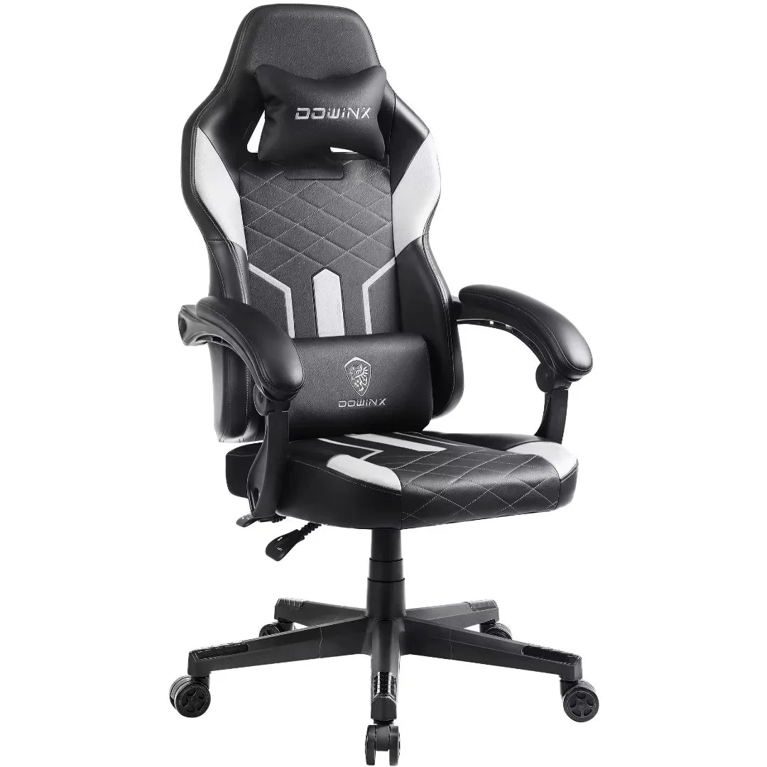 Dowinx Gaming Chair with Pocket Spring Cushion, Ergonomic Computer Chair High Back, Reclining Game Chair Pu Leather 350LBS, White