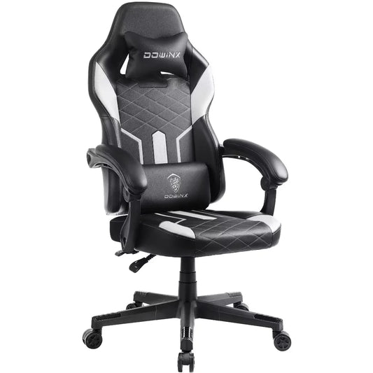 Dowinx Gaming Chair with Pocket Spring Cushion, Ergonomic Computer Chair High Back, Reclining Game Chair Pu Leather 350LBS, White