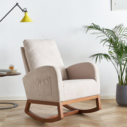 Dtwnek 27.56' Wide Linen Rocking Chair Accent Chair for Home Living Room Office, Beige