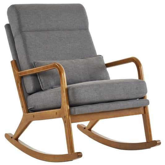 Dtwnek High Back Chair Solid Wood Armrest Backrest Seat Frame Iron Frame Rocking Chair, Dark Gray