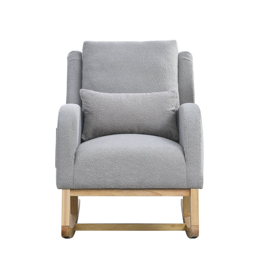 Dtwnek High Back Living Room Accent Chair Rocking Chair with 1 Lumbar Pillow, 2 Side Pockets, Gray