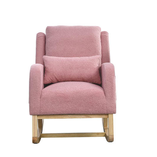 Dtwnek High Back Living Room Accent Chair Rocking Chair with 1 Lumbar Pillow, 2 Side Pockets, Pink
