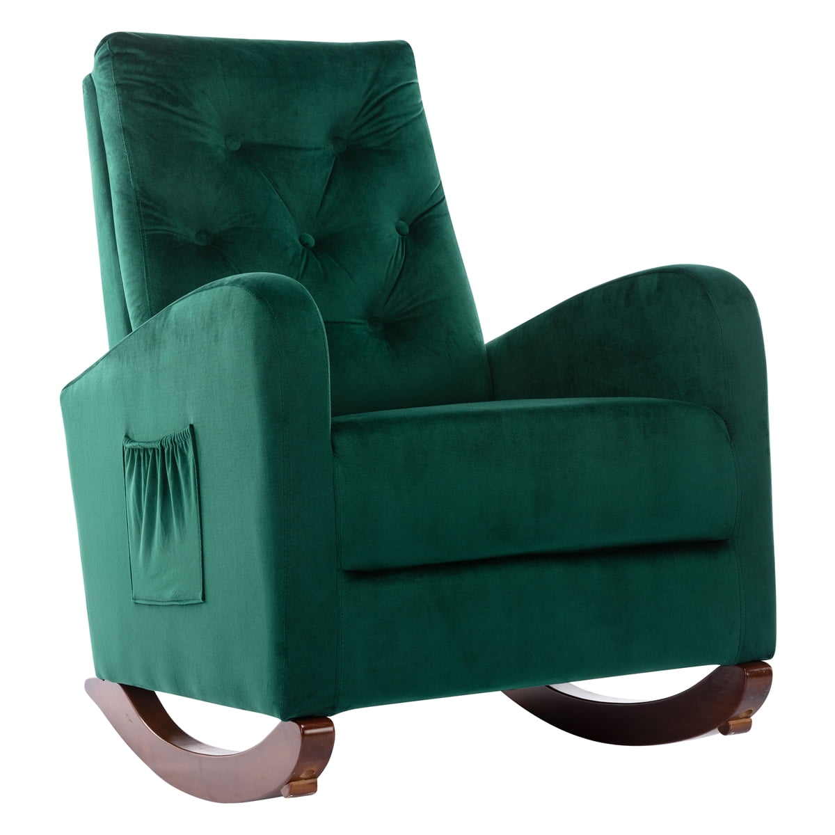 Dtwnek High Back Rocking Chair Fabric Padded Seat Armchair for Home Living Room Office